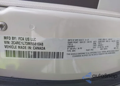 2021 Chrysler Pacifica Hybrid Touring L из США, поврежденный, VIN 2C4RC1L73MR581048